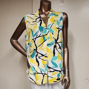 Nine West Geo Leaf Print Sleeveless Blouse